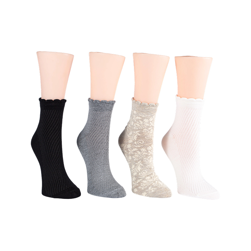 Vintage Floral/Diagonal Rib Scallop Welt Anklet 4 Ppk Chaussettes