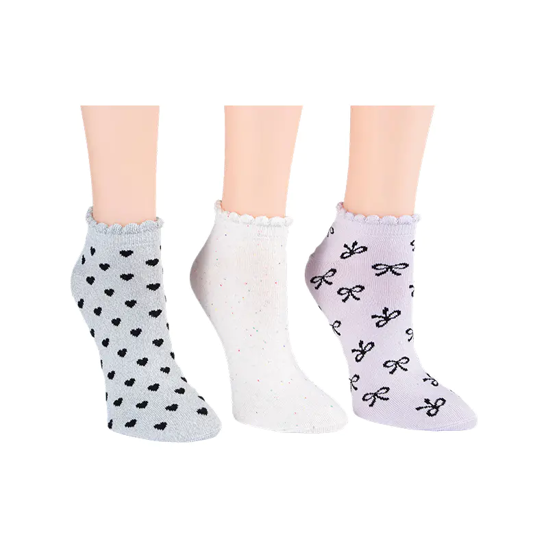 A/O Bow/Rainbow Fleck/A/O Heart Scallo Lowcut 3ppk Chaussettes