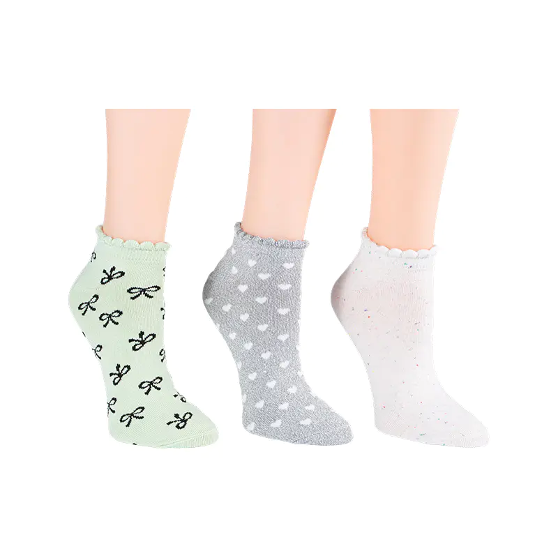 A/O Bow/Rainbow Fleck/A/O Heart Scallo Lowcut 3ppk Chaussettes