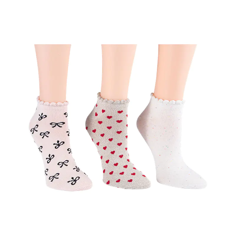 A/O Bow/Rainbow Fleck/A/O Heart Scallo Lowcut 3ppk Chaussettes