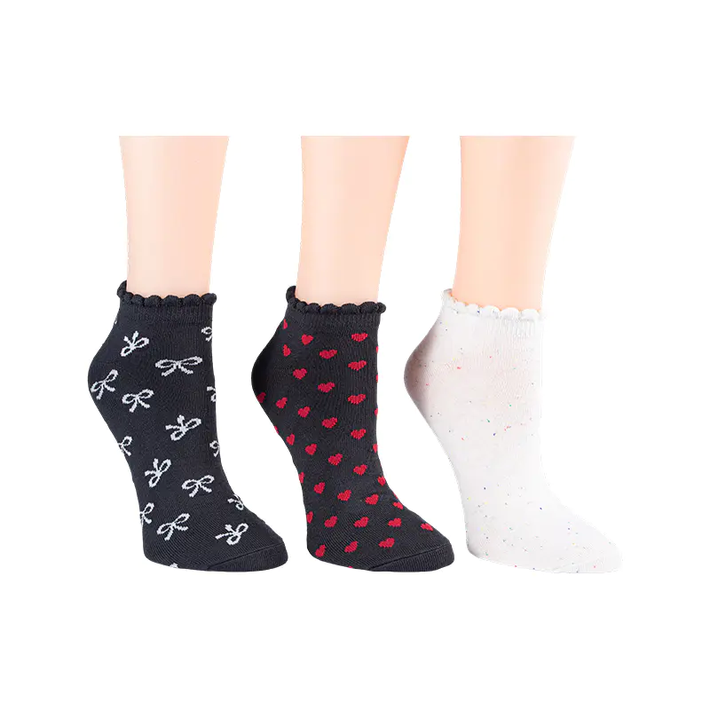 A/O Bow/Rainbow Fleck/A/O Heart Scallo Lowcut 3ppk Chaussettes